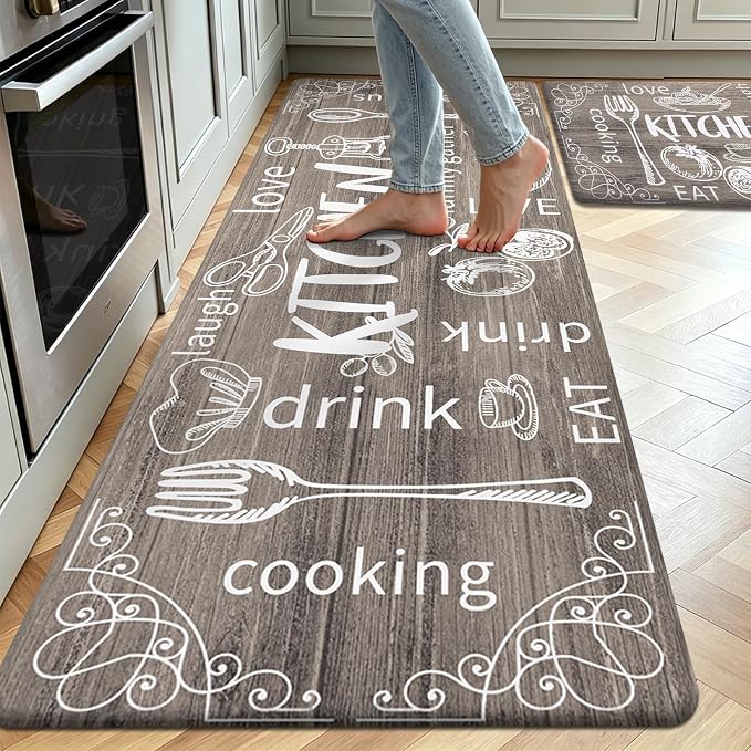 HEBE Kitchen Rugs Set of 2, Cushioned Anti Fatigue Kitchen Mats for Floor, Non Slip Waterproof Comfort Standing Desk Mat Carpet for Sink, Stove, Laundry Room