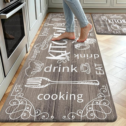 HEBE Kitchen Rugs Set of 2, Cushioned Anti Fatigue Kitchen Mats for Floor, Non Slip Waterproof Comfort Standing Desk Mat Carpet for Sink, Stove, Laundry Room