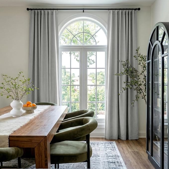 INOVADAY 100% Blackout Curtains for Bedroom, Dove Grey Black Out Curtains 90 Inch Long, Clip Rings Linen Blackout Drapes, Thermal Insulated Room Darkening for Living Room, 2 Panels - W50xL90