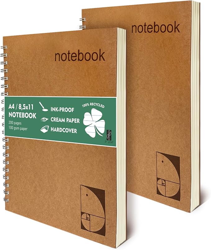 le vent Lined Spiral Notebook 8.5 x 11 | 2 Pack 200+200 A4 Lay Flat Pages | Hardcover College Ruled Notebooks | Smooth 100gsm Ink-Proof Paper | Daily Writing Journal for Work & Study