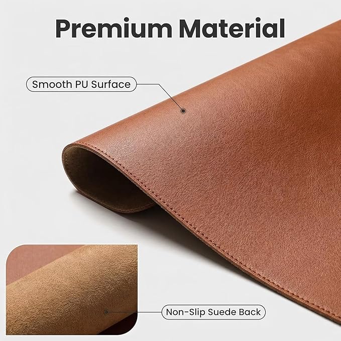 Leather Desk Mat, Non-Slip Table Protector Surface with Round Edge, Heat Resistant & Waterproof Desktop Writing Pad for Home and Office (32"*43"),Brown
