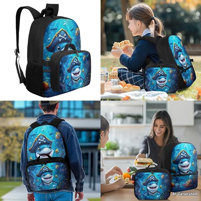 Doojoayie Shark Backpack for Girls 10-12 Cute Animals Kids Backpacks for Girls with Lunch Box 17 inch Back to School Bags Trendy & Large Capacity Bookbag for School kids