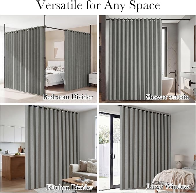 RYB HOME Accordion Style Room Divider Curtain-100% Blackout Folding Accordion Curtain for Sliding Glass Door/Bedroom, Privacy Assurd Living Room/Office Drape 1 Panel with Tieback, W100 x L108, Grey