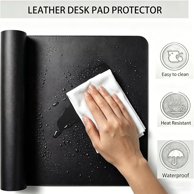 Leather Desk Mat Set (24x63) Large Table Cover Desktop Blotter Protector Computer Mouse Pad Table Laptop Office Workspace Accessories