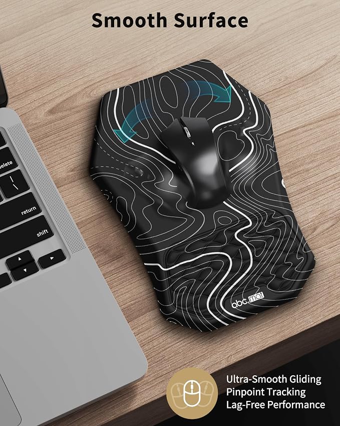 Ergonomic Mouse Pad and Keyboard Wrist Rest Support Set, Massage Design Mousepad for Carpal Tunnel Pain Relief, Memory Foam, Non-Slip PU Base for Computer Desk, Topographic Contour