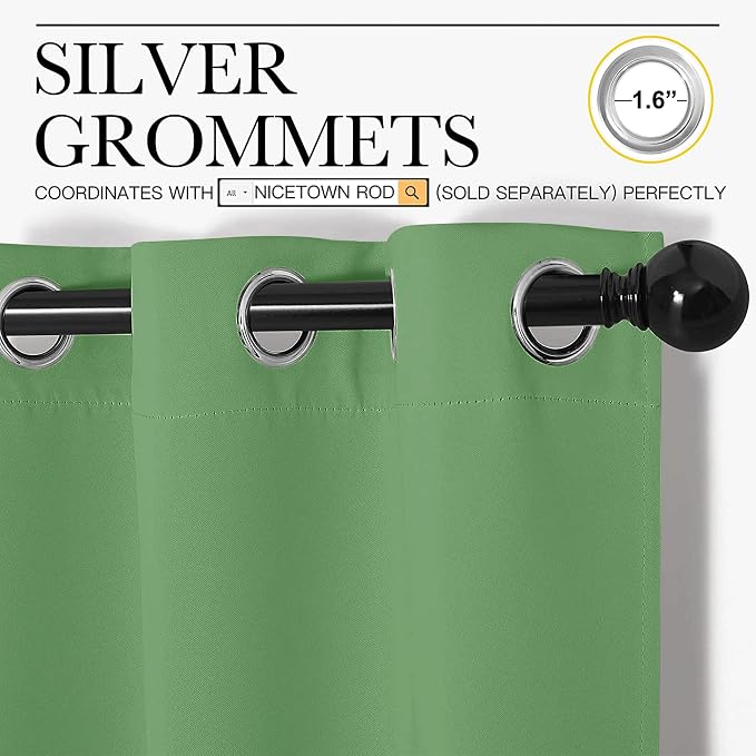 NICETOWN Froest Green Blackout Curtains 45 inches Length for Cafe, 2 Panels, 34" Wide, Thermal Insulated Decoration Drapes for Small Window