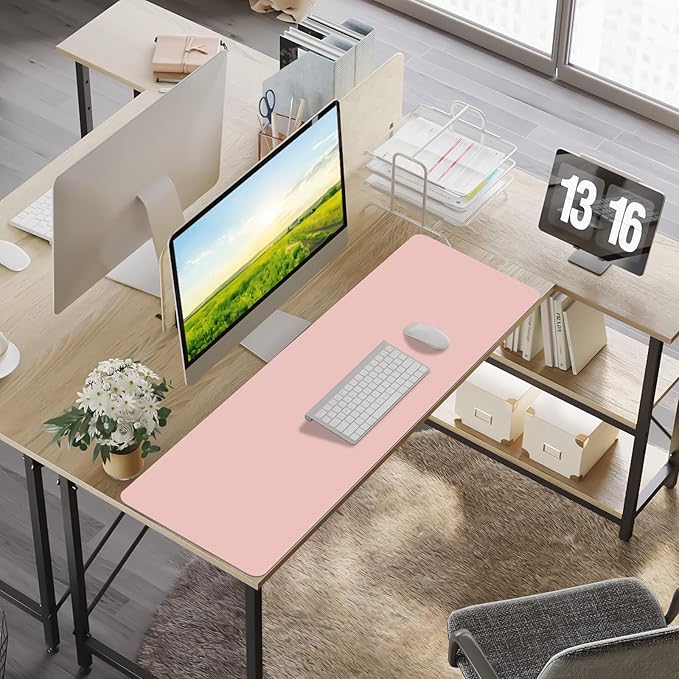 Leather Desk Pad Mat, Long Mouse Pads for Desks Non-Slip, Pink Desk Mat Large, Waterproof Computer Mat Desktop Protector for Office/Study/Home/Decor (47.2" x 16.9")