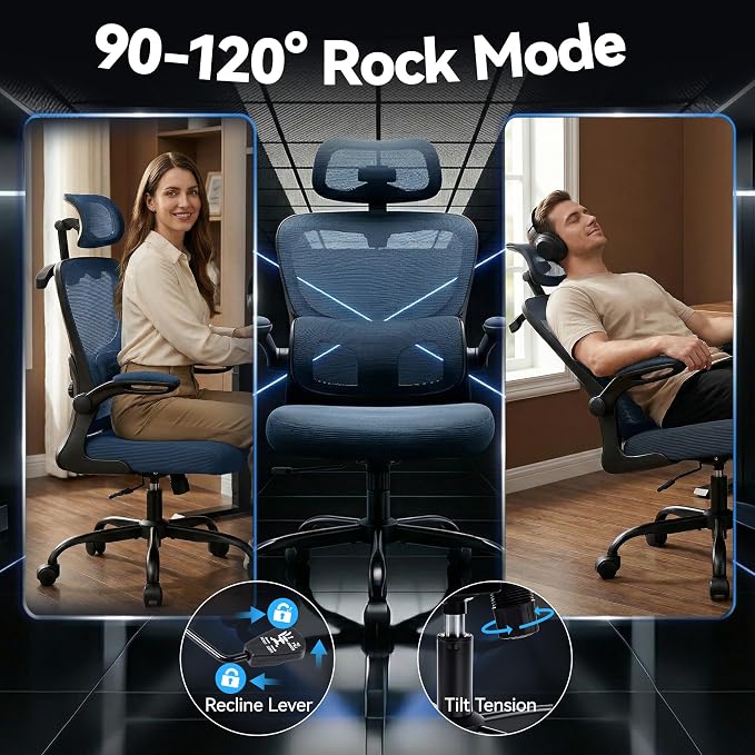 AreShark Office Chair Ergonomic Desk Chairs with Adjustable Lumbar Support& Headrest Hanger, High Back Breathable Mesh Chair with Wheels, Rolling Swivel Comfy Task Computer Chair for Home Work Gaming