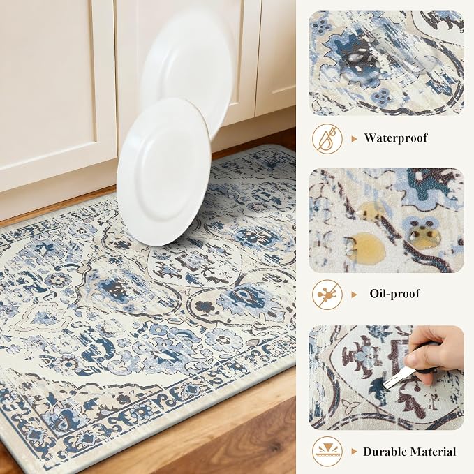 Ileading Anti Fatigue Kitchen Rugs Sets of 2 Cushioned Kitchen Mats for Floor Waterproof Kitchen Mat Set Non Slip Comfort Standing Mat for Kitchen, Office, Sink, Laundry