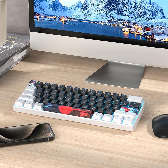 60 Percent Gaming Keyboard 61 Keys Mechanical Keyboard Ultra Compact Wird Keyboard LED Backlit with Red Switch for PC Laptop Gamer(61 Black)