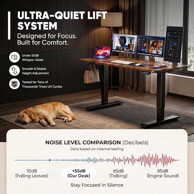 Furmax 48 Inches Electric Height Adjustable Standing Desk Home Office Desk | Large Sit Stand Up Computer Desk Memory Preset with T-Shaped Metal Bracket, Brown