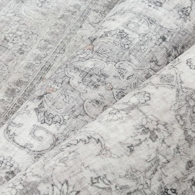 PureCozy Gray Area Rug 5x7 for Living Room Washable Vintage Carpet Low Pile Non Slip Distressed Soft Traditional Retro Oriental Grey Accent Throw Rug Office Kitchen Bedroom Bathroom Dining Room