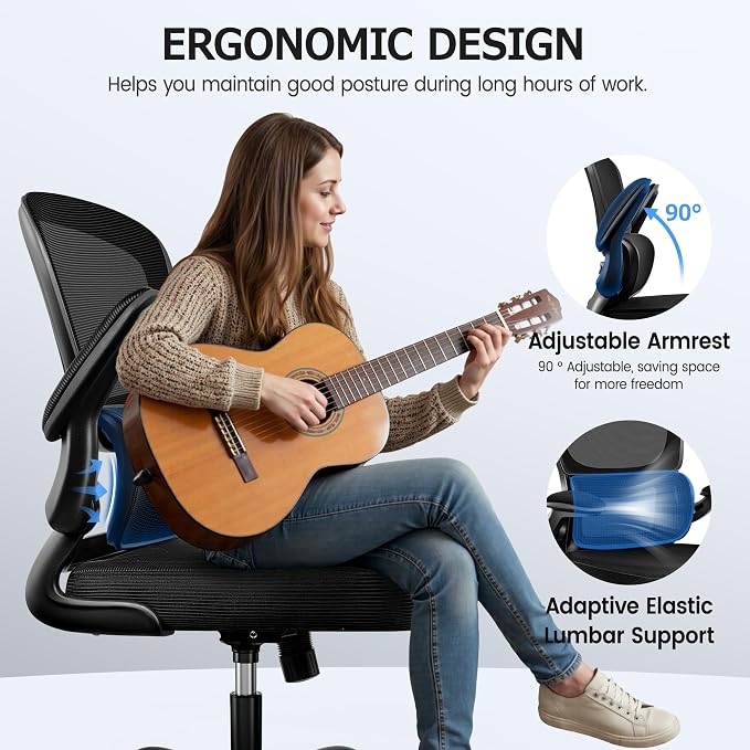 ALLGOD Office Chair Ergonomic Desk Chair, Breathable Mesh Desk Chair Comfy with Lumbar Support, Flip-up Armrests, Computer Chairs Comfortable for Home, Office, Work, Standard, 300Lbs