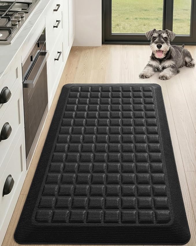 Color&Geometry Kitchen Floor Mat 20x39 Extra Thick Anti Fatigue, Black | 0.9in High Dense Foam Mat For Standing Comfort,Easy Clean,Stain Resistant,Beveled Safe Edges,Stress/Pian Relief,Foot Rest