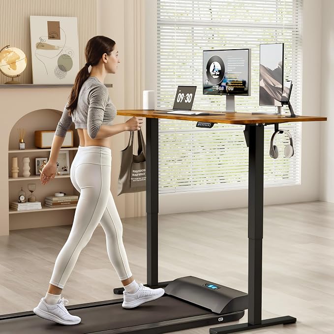 YESHOMY Height Adjustable Electric Standing Desk, 63 x 24 Inches Memory Home Office Sit Stand up Desk with Phone Holder and USB Charging Port, Rustic Brown