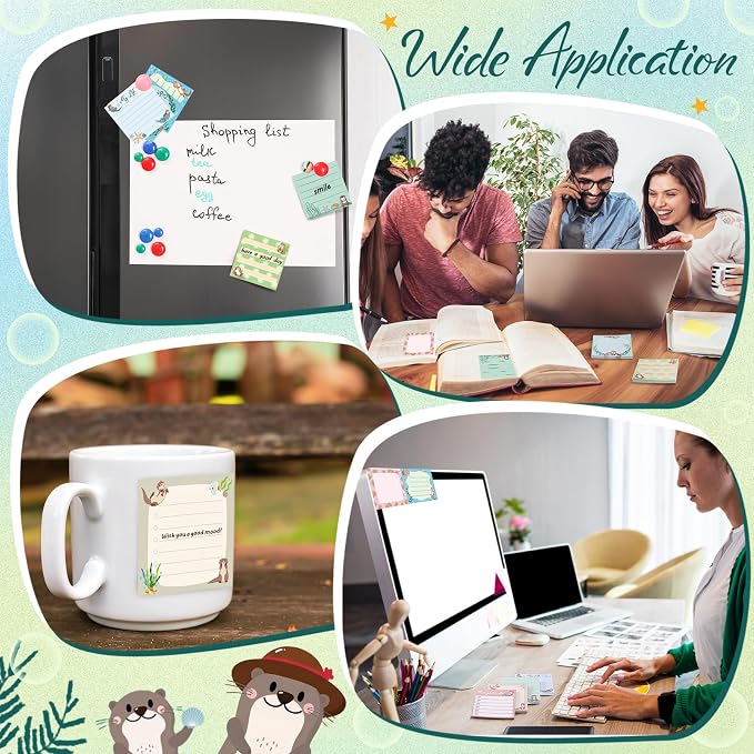 9 Pads Cute Sticky Notes Cartoon Self Stick Notepads 3x3 Inches Notes Adhesive Memo Pad Office Decor Gifts for Students School Teacher Office Meeting(Otter)
