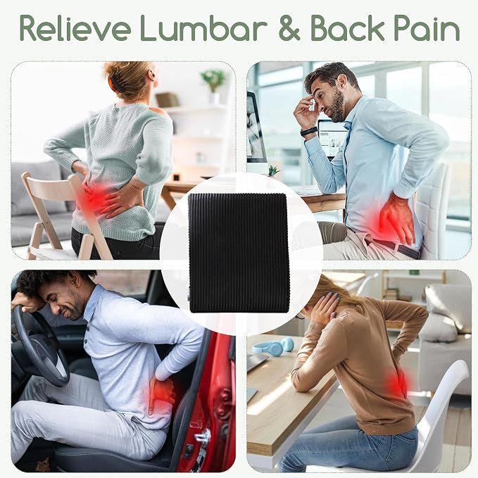 Ergonomic Lumbar Support Pillow for Lower Back Pain Relief, Corduroy Cover Back Support Cushion with Adjustable Straps, Large Size Lumbar Pillow for Office, Gaming & Home Essentials, Large, Black
