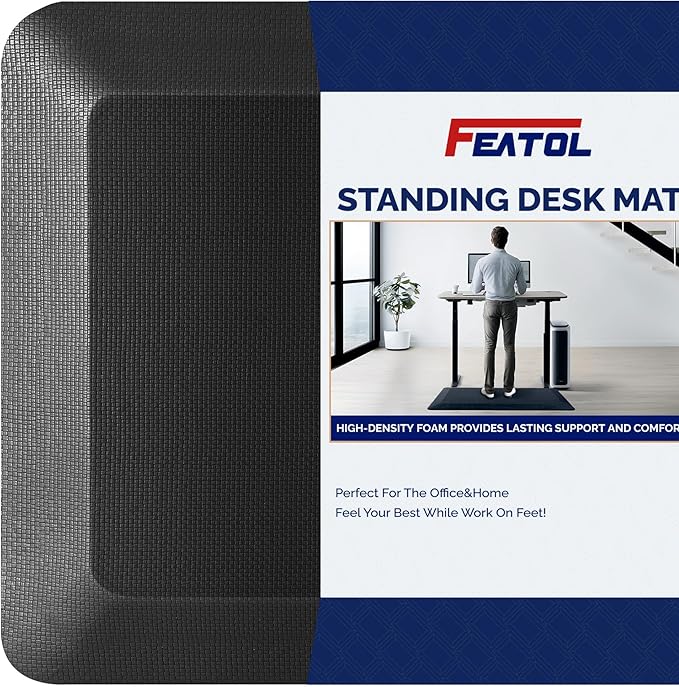 FEATOL Anti Fatigue Mat for Standing, 9/10 Extra Thick Ergonomic Standing Desk Mat, Comfort Memory Foam Standing Mat at Home,Office All Day (20" x 48", Black, 1PC)