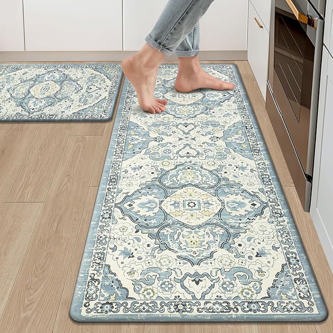 Ileading Anti Fatigue Kitchen Rugs Sets of 2 Cushioned Kitchen Mats for Floor Waterproof Kitchen Mat Set Non Slip Comfort Standing Mat for Kitchen, Office, Sink, Laundry