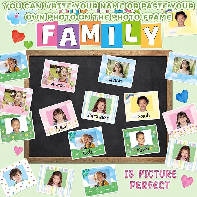 Back to School Bulletin Board Our Class Family is Picture Perfect Bulletin Board Set Colorful Picture Frame Classroom Decor Composition Tree DIY Photo Crafts Cutouts for School Office Teacher Supplies