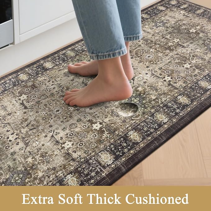 Pauwer Anti Fatigue Kitchen Floor Mats Set of 3, Cushioned Rug, Multi Brown | Non Slip Comfort Standing Mat, PVC Foam Padded Kitchen Rugs, Waterproof Sink Rug for Small Kitchen Area, Laundry Room