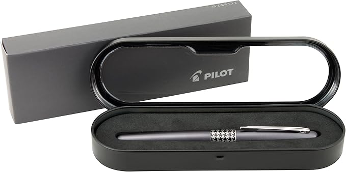PILOT MR Retro Pop Collection Fountain Pen in Gift Box, Gray Barrel with Houndstooth Accent, Fine Point Stainless Steel Nib, Refillable Black Ink (91435)