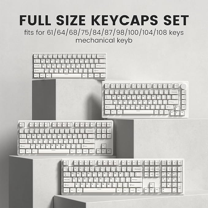 dagaladoo Double Shot PBT keycaps Set, Retro Milky White Keyboard caps,Cherry Profile Keycaps 60 65 75 100 Percent, Custom keycaps for Mechanical Keyboard Gaming(61/64/68/84/87/100/104/108)