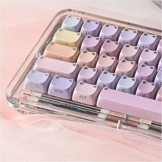 XVX Cute Shine Through Lumicat Keycaps, Mao Profile Purple PBT Keycaps for Mechanical Keyboard, Meow Meow Keyboard Keycap Sets Compatible with 65% 75% 96% 100% Cherry Gateron MX Switches Keyboards