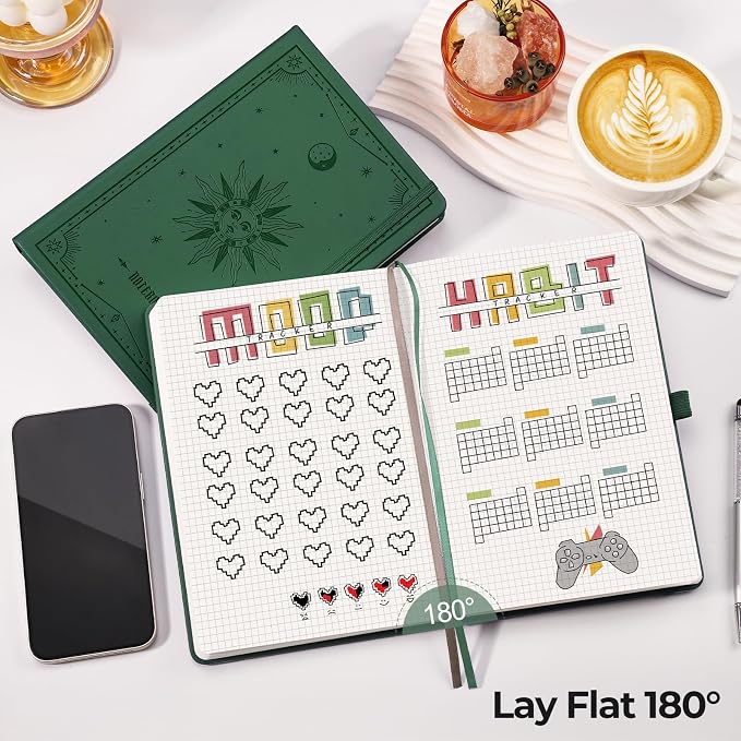 EMSHOI Graph Paper Notebook, 320 Pages, 100gsm Thick Paper, A5 PU Leather Hardcover, 5mm Grid Notebook for Work School Math Engineering Writing Graphing, Small 5.75"x8.38", Dark Green