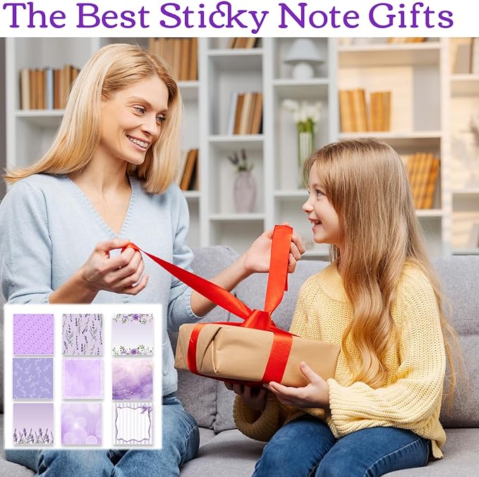 Aesthetic Sticky Notes Gifts, 9 Pack Purple Aesthetic Notepads 3x3 Inch Gifts for Coworkers Students, Vintage Pastel Memo Pads Office School Supplies for Men Women (450 Sheets)