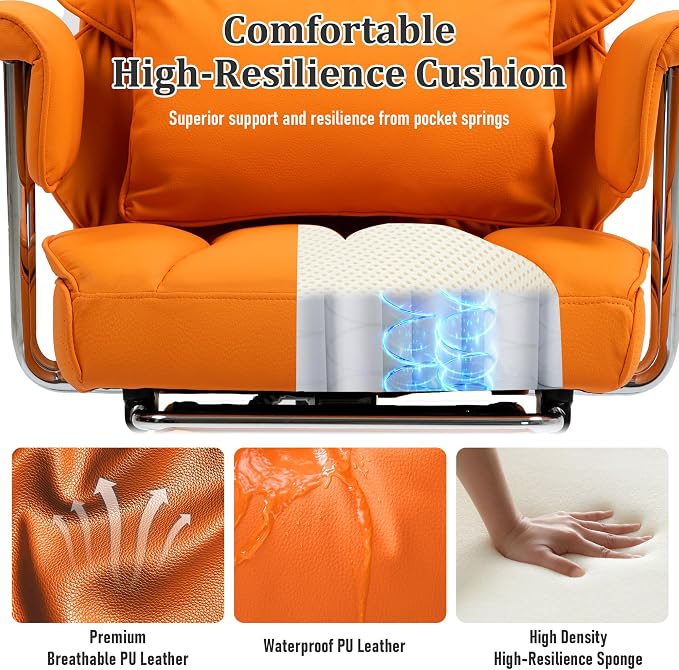 DYHOME 500 Lbs Kneading Massage Office Chair with Foot Rest Reclining Orange