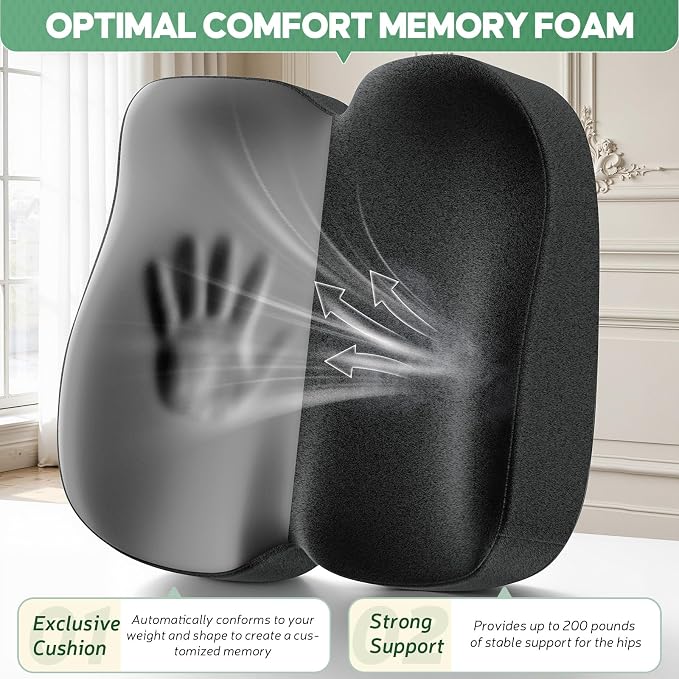 Benazcap Memory Foam Seat Cushion, Ergonomic Office Chair Pressure Relief | Premium memory foam cushion with breathable cover, ergonomic design for office chairs, cars, wheelchairs.