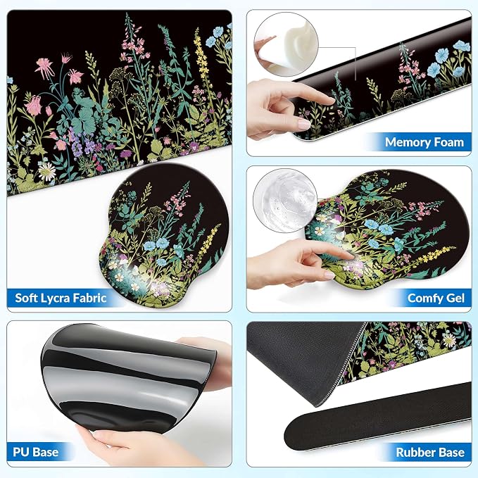 Desk Mat Set Keyboard and Mouse Pad with Wrist Rest Support | Ergonomic,Pain Relief, 4-in-1 Large Big Mousepad Computer Mats,Desk Pad Matt Mats for Desktop Home & Office