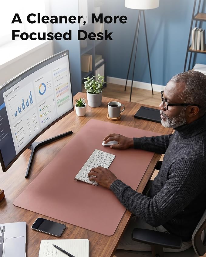 Aothia Dual-Sided Desk Mat, FSC Cork & PU Leather Desk Pad, Large Mouse Pad & Writing Surface for Full Desk Coverage, Non-Slip Waterproof Desk Protector - 47" x 23.6", Pale Mauve