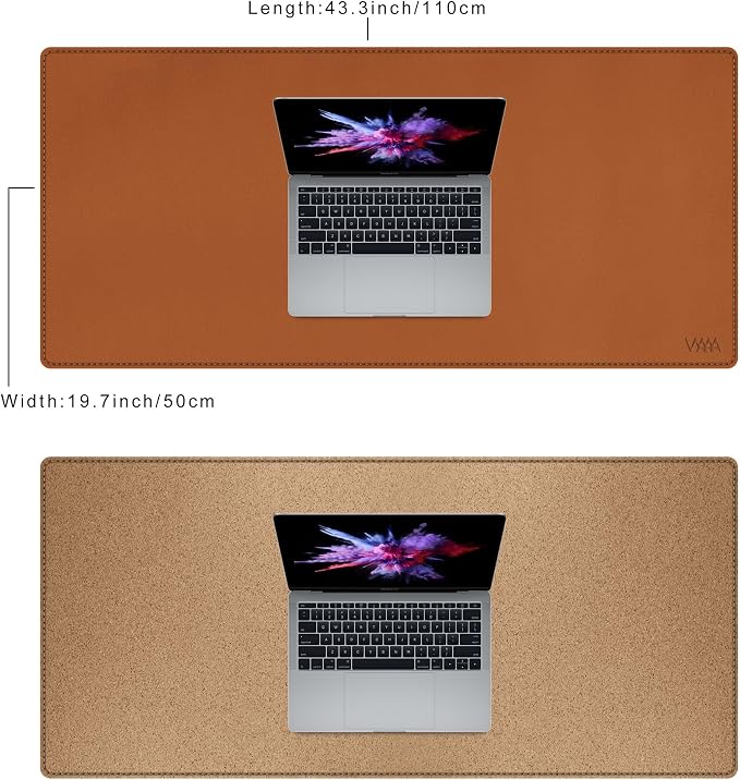 Vyaaa Cork & Leather Desk Pad, 43" x 20" Dual Sided Large Desk Mat, Large Mouse Pad on Top of Desks for Computer, Gaming, Home or Office (Brown)