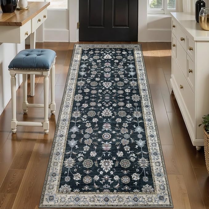 Tangsoo Vintage Runner Rug 2x6 Washable Rug for Hallway, Oriental Non-Slip Black Runner Rug for Entryway Indoor, Boho Carpet Runner Rugs, Soft Low Pile Long Rug Runner for Kitchen Living Room Bedroom
