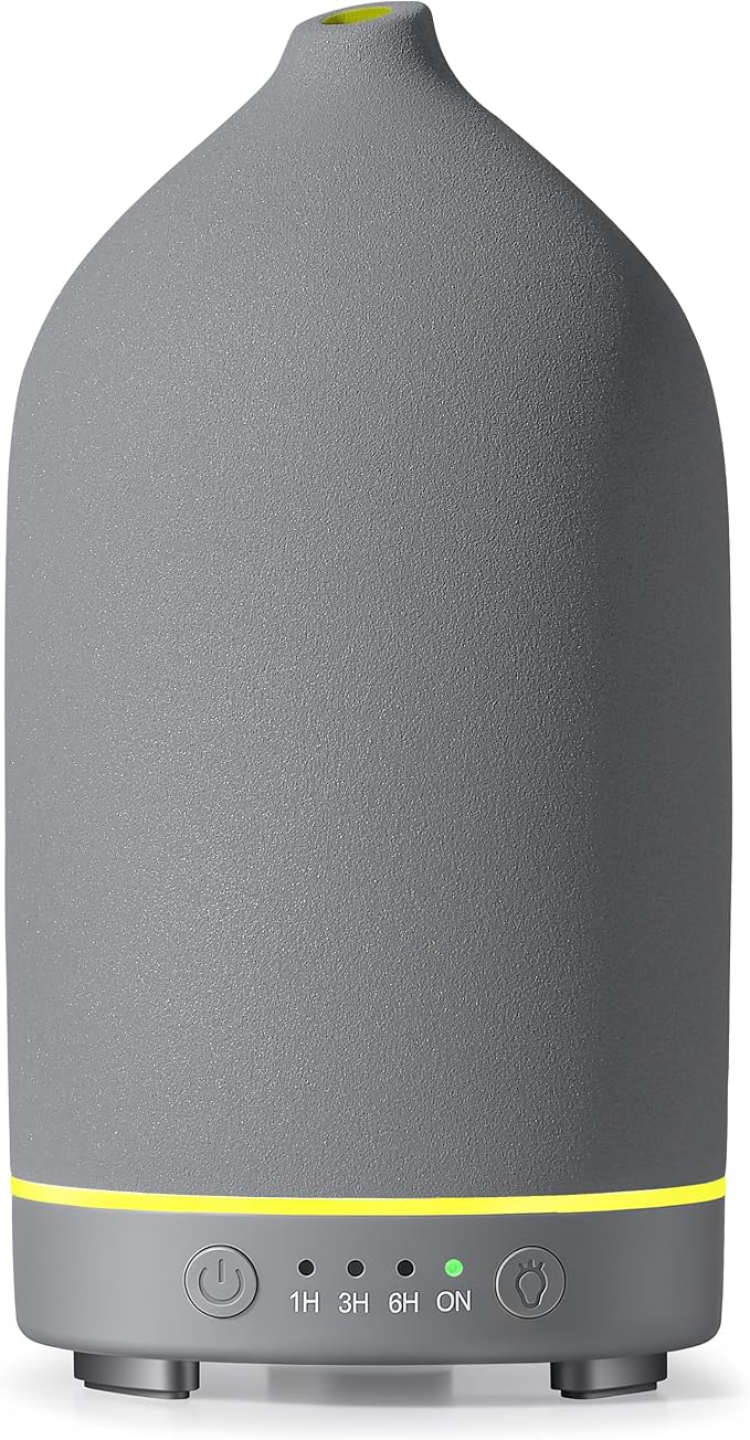 Gooamp 200ML Ceramic Essential Oil Diffuser - Ultrasonic Aromatherapy & Humidifier with 7-Color LED Lights, Auto Shut-Off, Grey, 1H/3H/6H Timer | Scent for Home,Office,Yoga