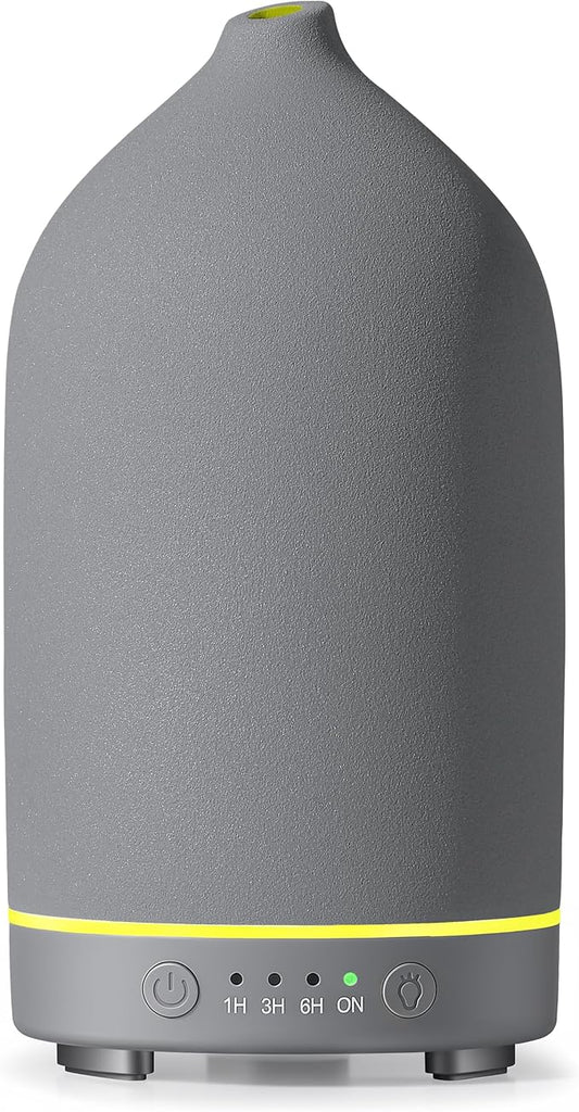 Gooamp 200ML Ceramic Essential Oil Diffuser - Ultrasonic Aromatherapy & Humidifier with 7-Color LED Lights, Auto Shut-Off, Grey, 1H/3H/6H Timer | Scent for Home,Office,Yoga