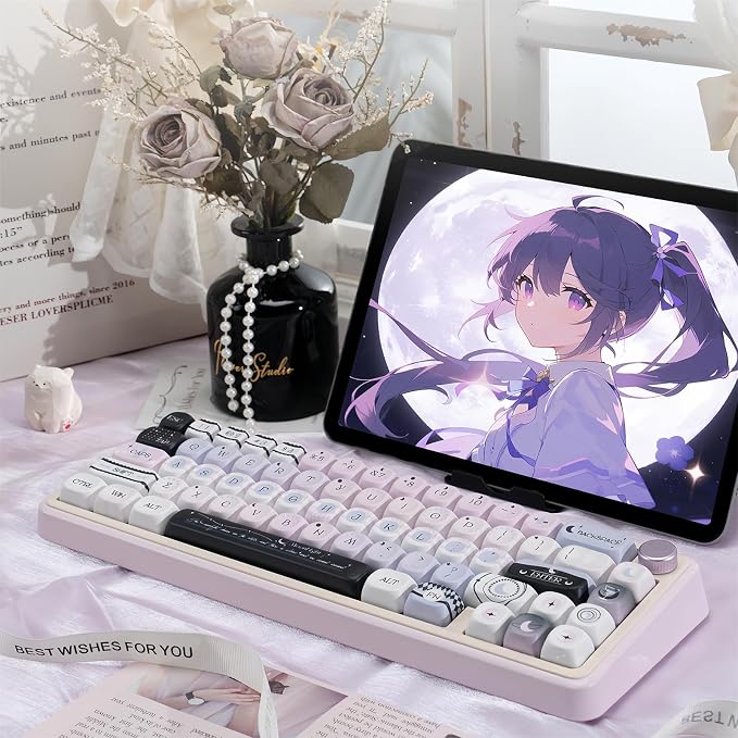 Black Pink Cute Keycaps,MOA Pofile Moonlight-Theme Custom Keycap Dye Sublimation PBT Keycaps 134 Keys Full Size Keycap Set for Cherry MX Switches 60% 75% 100% Mechanical Gaming Keyboard DIY
