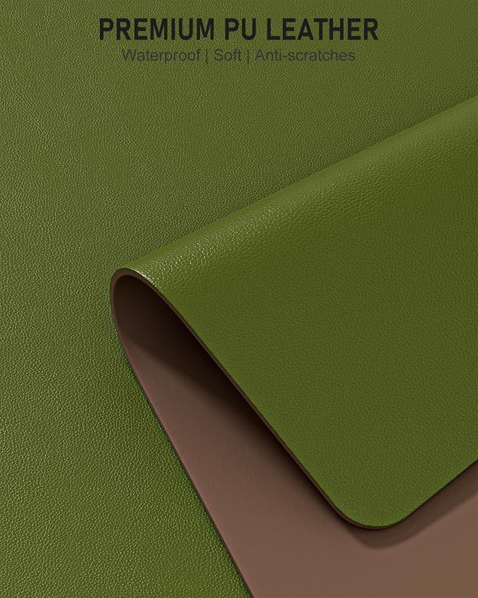Desk Pad, 30" x 14" PU Leather Non-Slip Desk Mat Large Mouse Pad for Desktop, Waterproof Laptop Computer Writing Mat for Office, Home, Work, Gaming, Grass Green