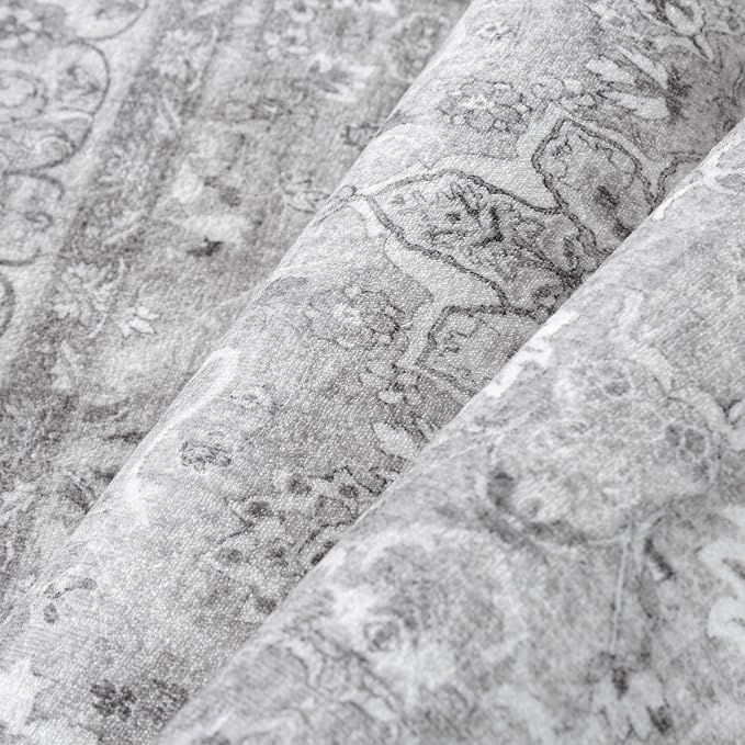 PureCozy Gray 8x10 Area Rug Washable Living Room Vintage Carpet Bedroom Large Indoor Non Slip Soft Low Pile Thin Stain Resistant Distressed Accent Throw Rug for Dining Office Nursery