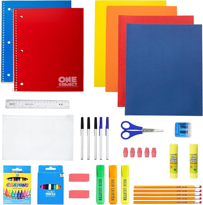 Moda West 17 Inch Bulk Backpacks with 52 Piece School Supply Kit - Case of 12 Wholesale Backpacks in Assorted Colors 6 Boy 6 Girl