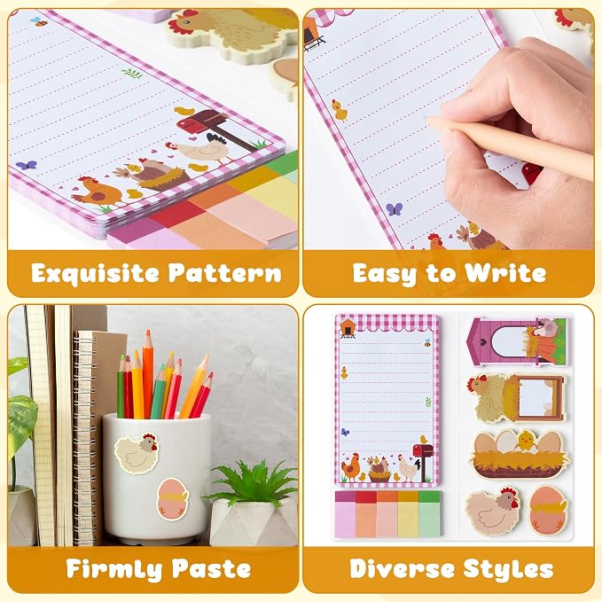 B1ykin Cute Sticky Notes Set - I Just Really Like Chicken Self-Stick Notes Pad, 550 Sheets Writing Memo Pages Sticky Notepad for Teacher Appreciation Gifts, School Office Supplies (Chicken)