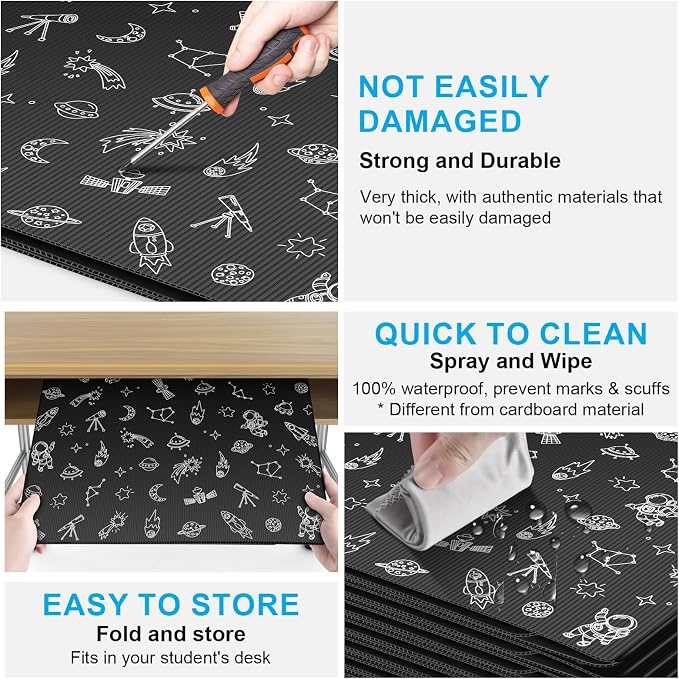 Black 6-Pack Desk Dividers for Students, Space Style Plastic Study Carrel Divider, Durable Testing Dividers for Classroom Teacher Supplies, Easy to Clean Privacy Shield Folder Boards for Student Desk