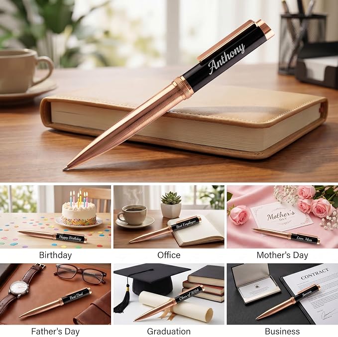 Ancolo Personalized Ballpoint Pens - Luxury Writing Pen with 10 Black Ink Refill Engraved with Your Message Name on the Pens Gift Set for Man/Women/Writers/Collection/Journalist
