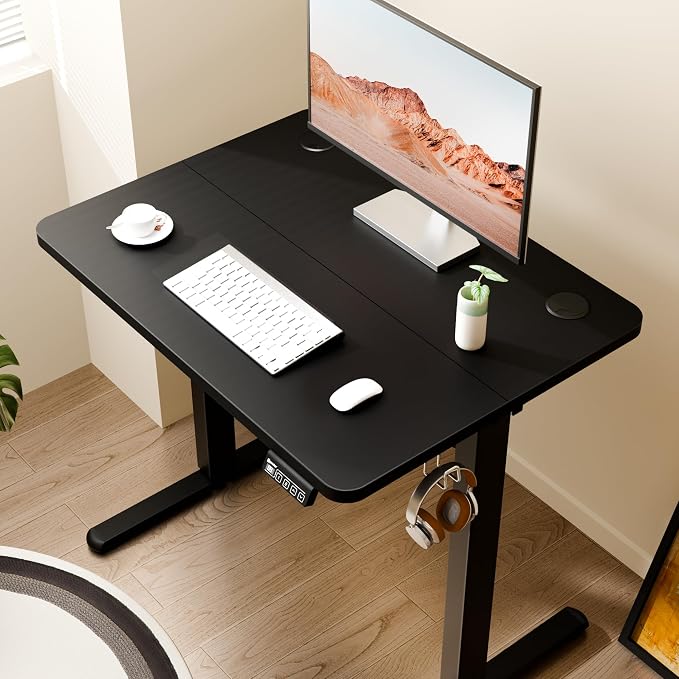 Small Standing Desk, 32"x24" Height Adjustable Sit-Stand Office, Black | Electric Adjustable Standing Desk, Sit to Stand Computer Office Desk with Splice Board, Memory Preset, Lifts 28.7''-46.5"