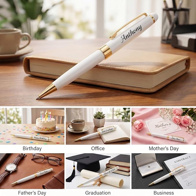 Ancolo Personalized Office Ballpoint Pens - Executive Writing Pen with 10 Black Ink Refill Engraved with Your Message Name Gift Set for Man/Women/Writers/Collection/ 5 PCS/Pack