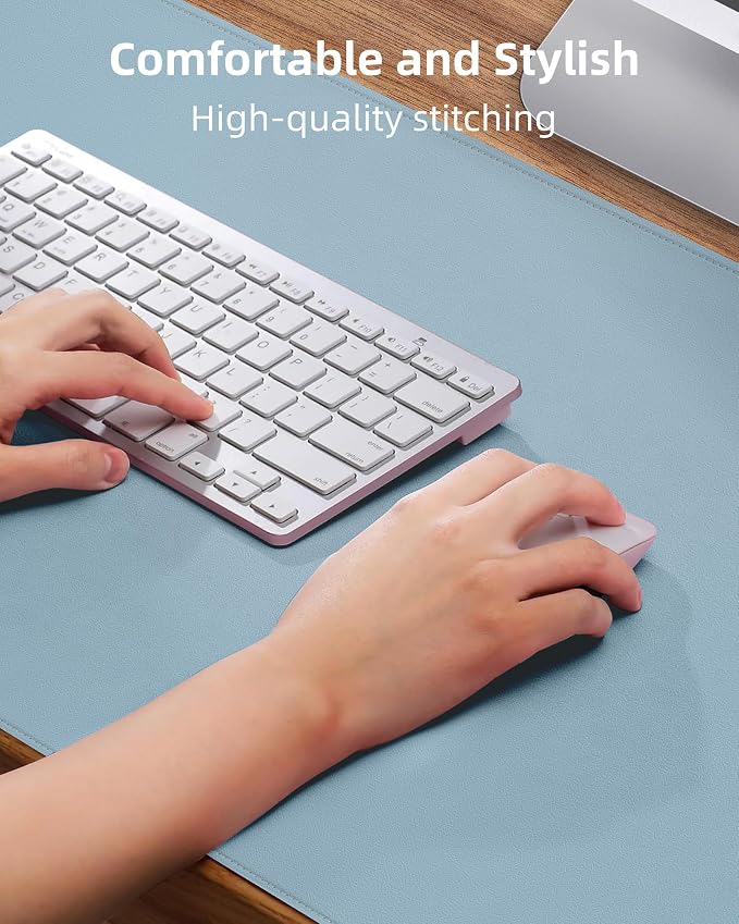 PU Leather Desk Mat Protector - 36"x17" Large Non-Slip Office Desk Pad, Waterproof Keyboard & Mouse Pad, Premium Workstation Cover for Home & Office (Light Blue)