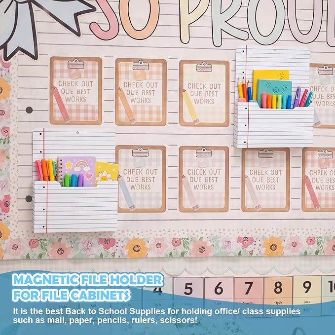 Gilprop 2 Pcs Notebook Line Magnetic File Folder Holder Pocket File Organizer Classroom Decor Teacher Desk Accessories for Whiteboard Mail Paper Book No Drilling School Desk Door Classroom Essential