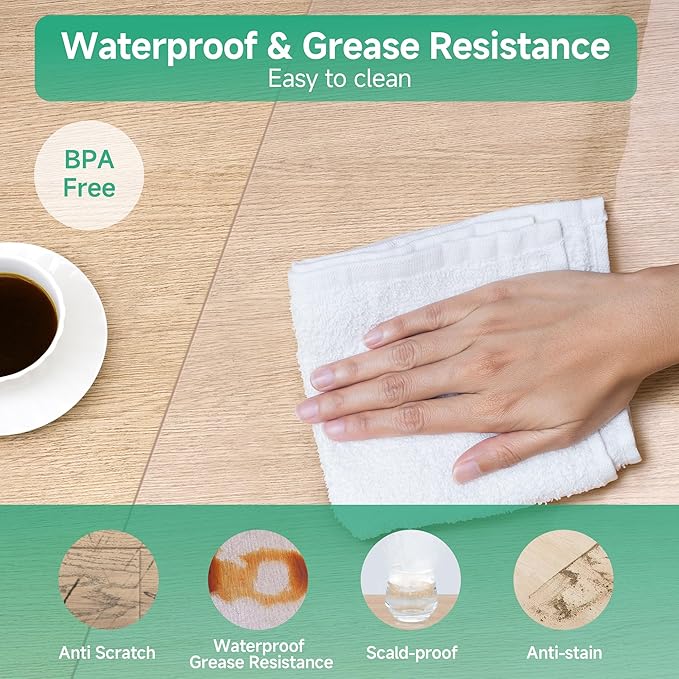 NATRKE Clear Table Protector 47.2"x23.6" Inch, 1.5mm Thick, Waterproof PVC Clear Table Cover Protector, Clear Plastic Tablecloth Protector, Dining Table Protectors Pads, Coffee Table